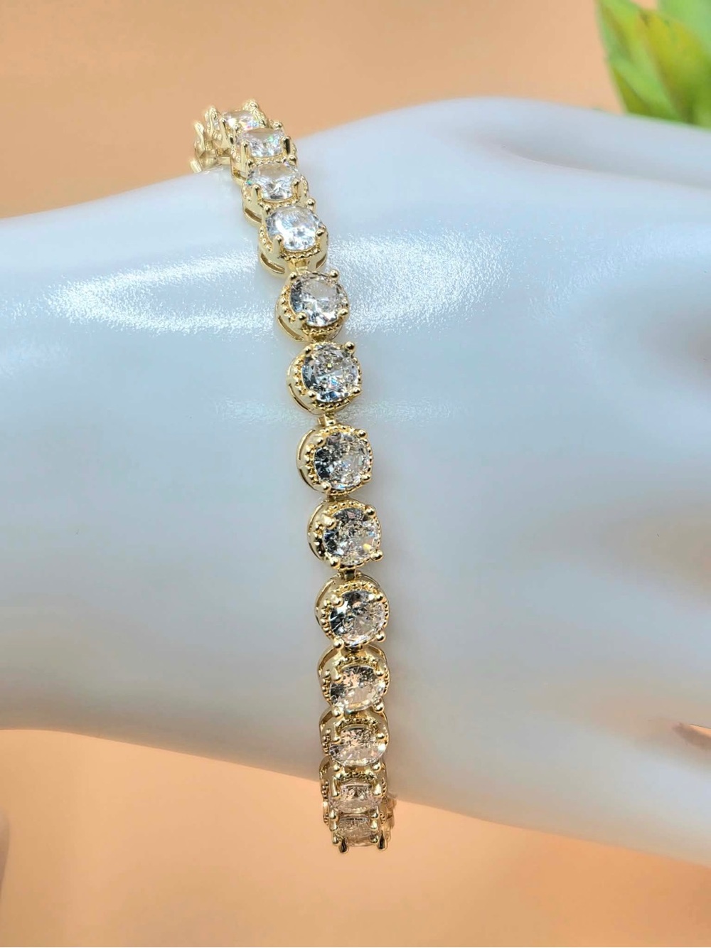Gold Plated Crystal Tennis Bracelet - Women Jewelry